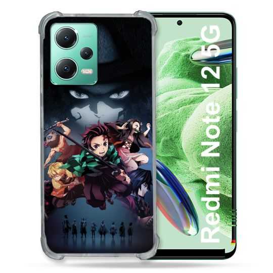 Coque Renforcée En Verre Trempé Pour Xiaomi Redmi Note 12 5G Manga Demon Slayer Noir