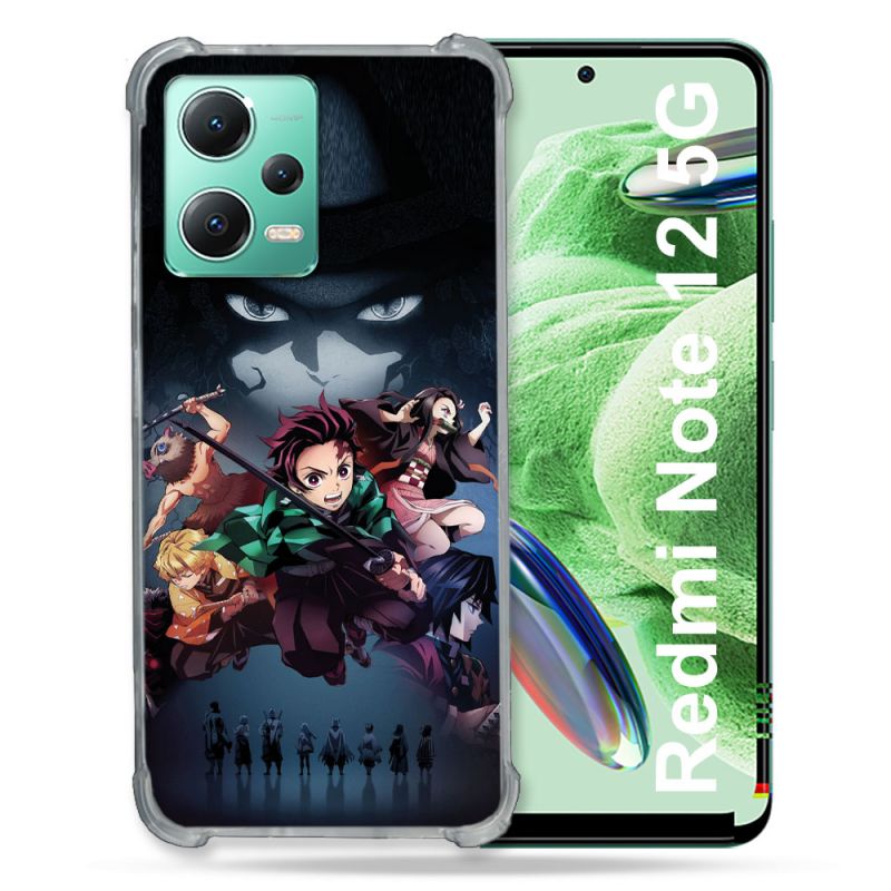 Coque Renforcée En Verre Trempé Pour Xiaomi Redmi Note 12 5G Manga Demon Slayer Noir