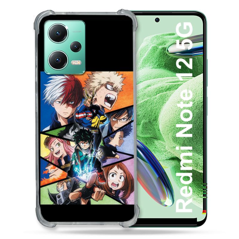 Coque Renforcée En Verre Trempé Pour Xiaomi Redmi Note 12 5G Manga My Hero Academia Noir