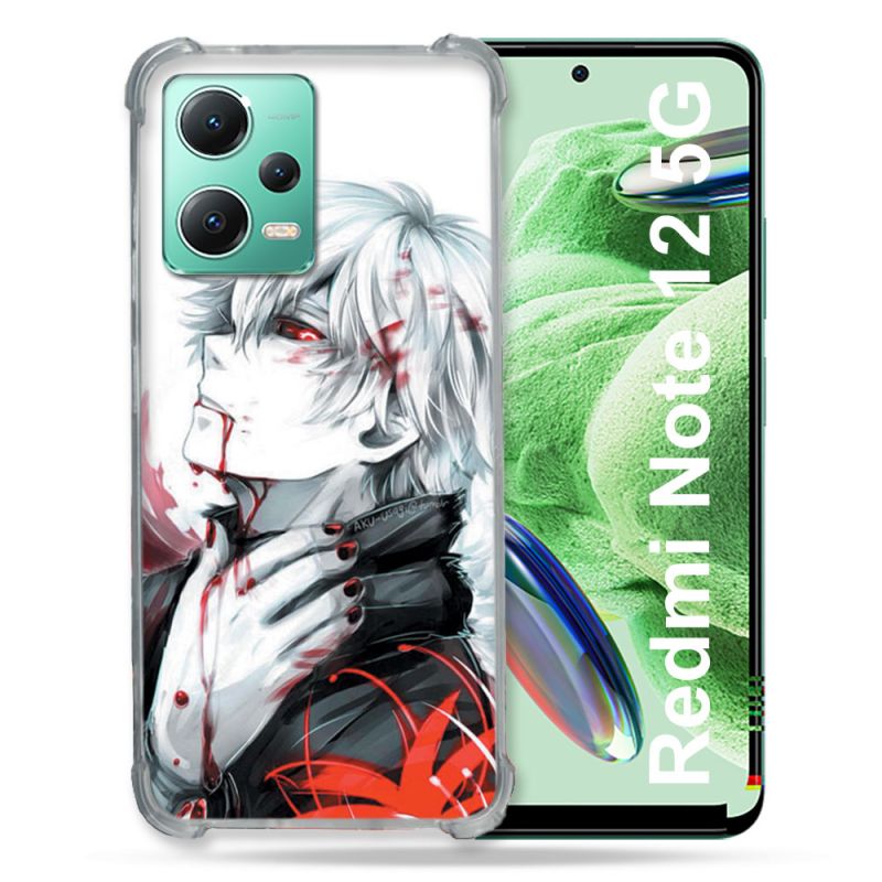 Coque Renforcée En Verre Trempé Pour Xiaomi Redmi Note 12 5G Manga Tokyo Ghoul Kaneki Blanc