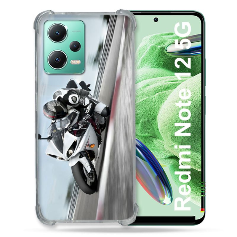 Coque Renforcée En Verre Trempé Pour Xiaomi Redmi Note 12 5G Moto Course GP Blanche