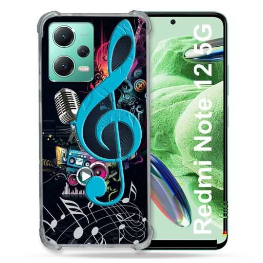 Coque Renforcée En Verre Trempé Pour Xiaomi Redmi Note 12 5G Musique Cle Sol Bleu