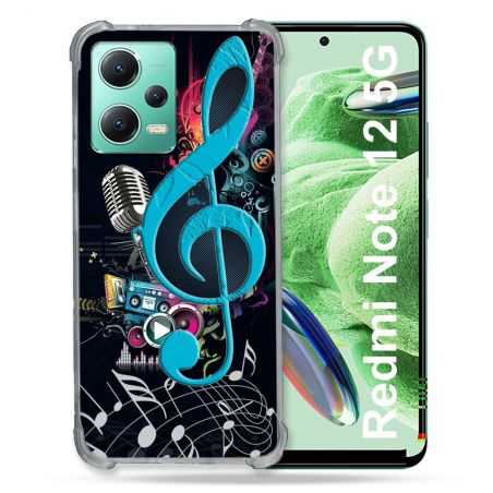 Coque Renforcée En Verre Trempé Pour Xiaomi Redmi Note 12 5G Musique Cle Sol Bleu