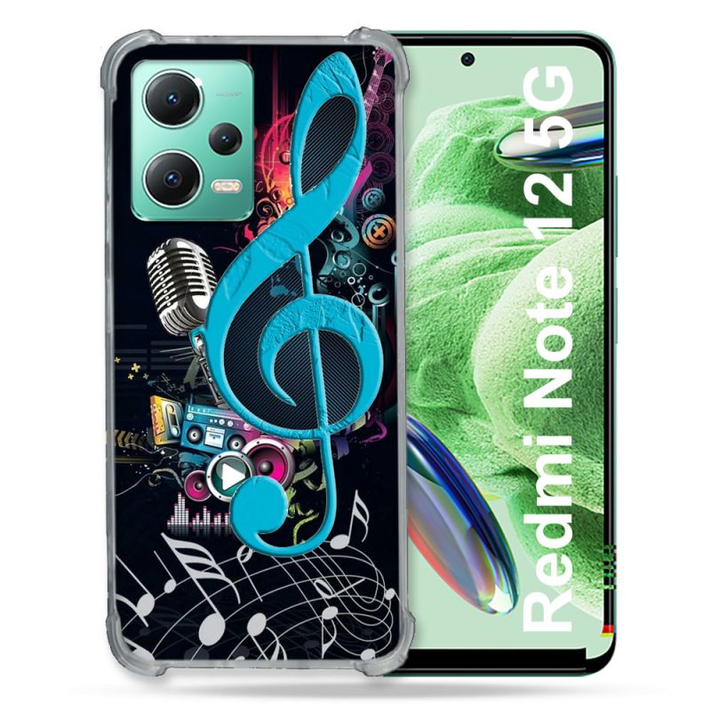 Coque Renforcée En Verre Trempé Pour Xiaomi Redmi Note 12 5G Musique Cle Sol Bleu