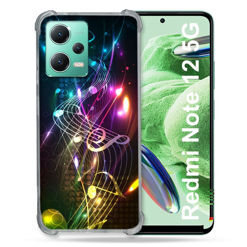 Coque Renforcée En Verre Trempé Pour Xiaomi Redmi Note 12 5G Musique Partition Multicolore
