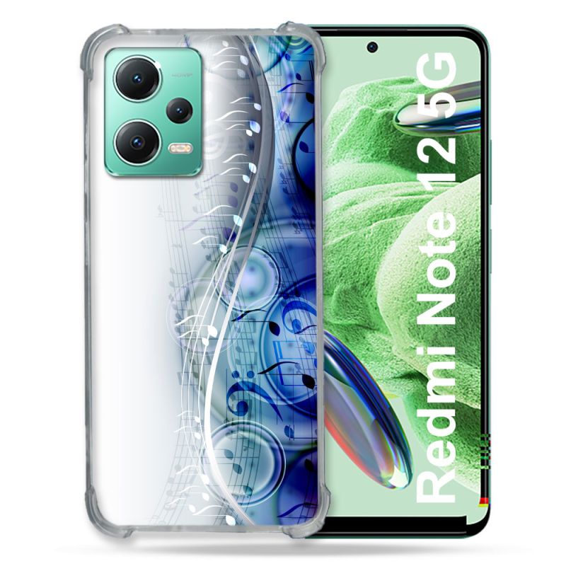 Coque Renforcée En Verre Trempé Pour Xiaomi Redmi Note 12 5G Musique Partition Vague