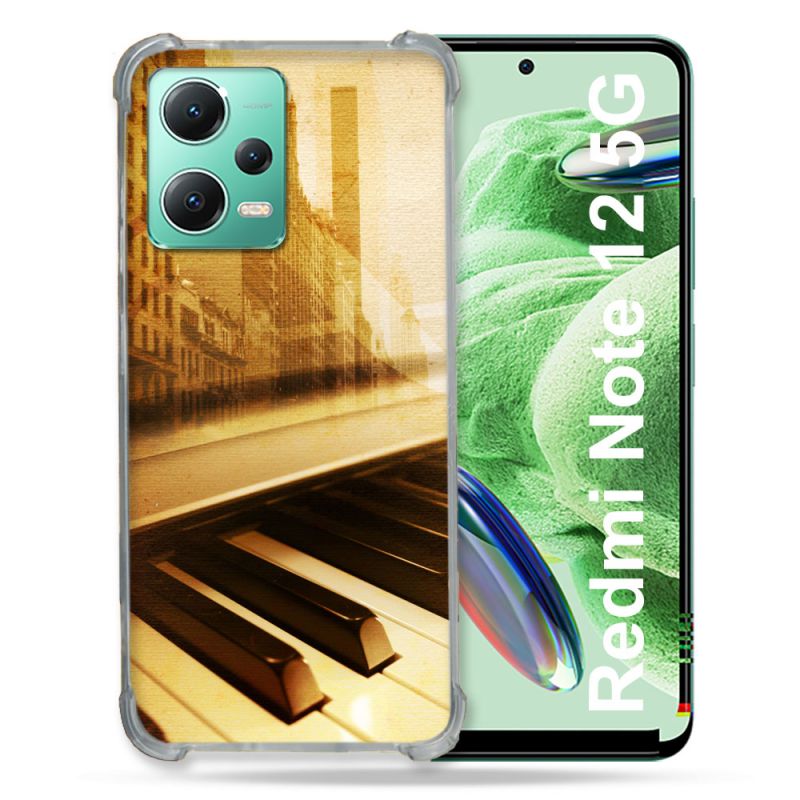 Coque Renforcée En Verre Trempé Pour Xiaomi Redmi Note 12 5G Musique Piano Retro