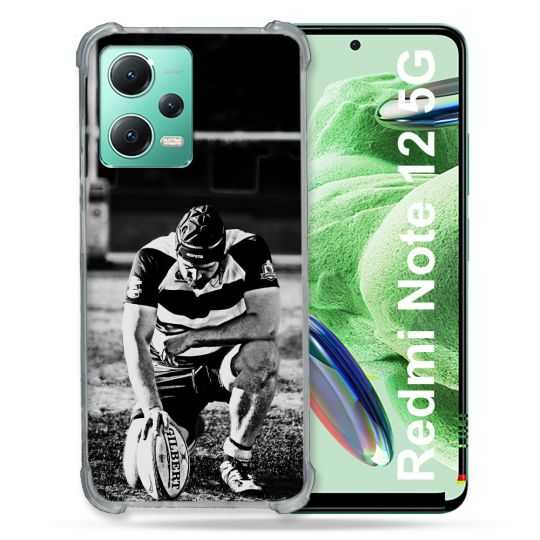 Coque Renforcée En Verre Trempé Pour Xiaomi Redmi Note 12 5G Sport Rugby Noir Blanc