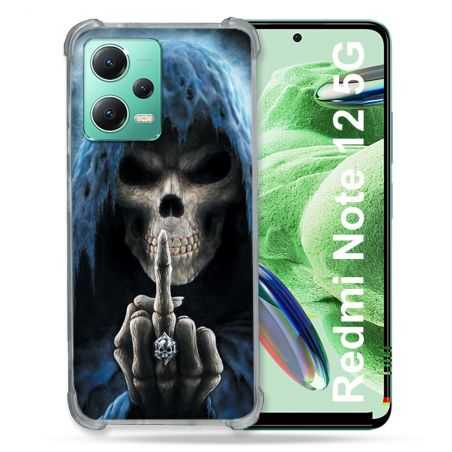 Coque Renforcée En Verre Trempé Pour Xiaomi Redmi Note 12 5G Tete de Mort Doigt