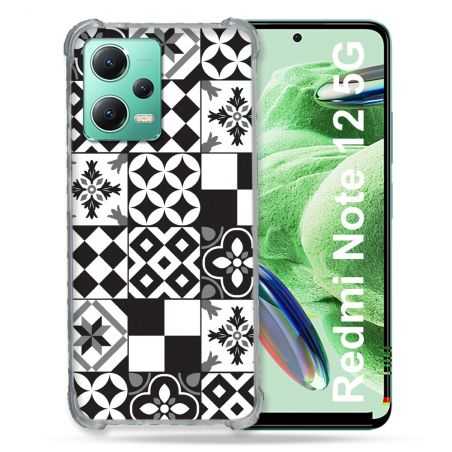 Coque Renforcée En Verre Trempé Pour Xiaomi Redmi Note 12 5G Texture Carreau Ciment Noir