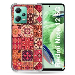 Coque Renforcée En Verre Trempé Pour Xiaomi Redmi Note 12 5G Texture Carreau Ciment Rouge