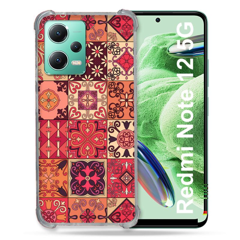Coque Renforcée En Verre Trempé Pour Xiaomi Redmi Note 12 5G Texture Carreau Ciment Rouge
