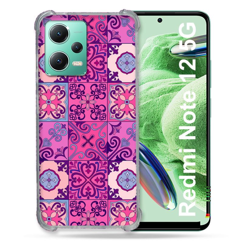 Coque Renforcée En Verre Trempé Pour Xiaomi Redmi Note 12 5G Texture Carreau Ciment Violet