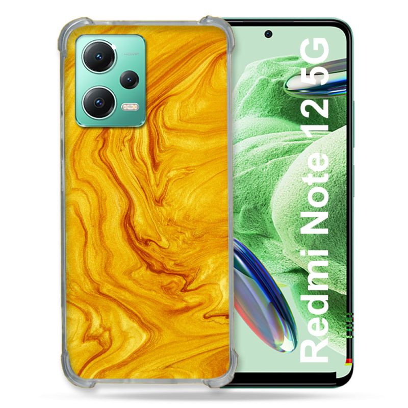 Coque Renforcée En Verre Trempé Pour Xiaomi Redmi Note 12 5G Texture Marbre Jaune