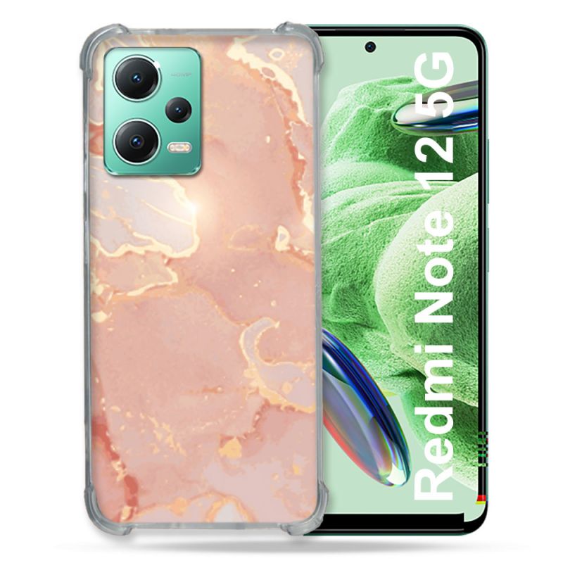 Coque Renforcée En Verre Trempé Pour Xiaomi Redmi Note 12 5G Texture Marbre Rose