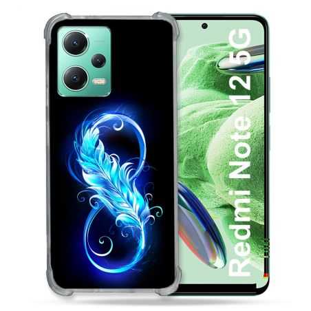Coque Renforcée En Verre Trempé Pour Xiaomi Redmi Note 12 5G Texture Plume Infini Bleu