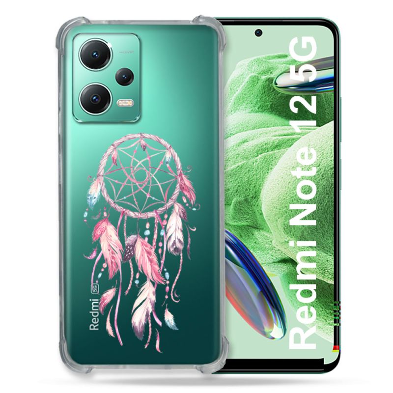 Coque Transparente Renforcée En Verre Trempé Pour Xiaomi Redmi Note 12 5G Attrape Reve Rose
