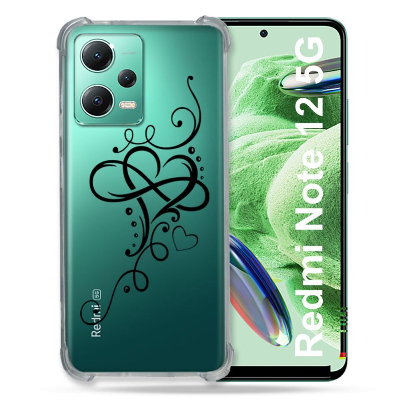 Coque Transparente Renforcée En Verre Trempé Pour Xiaomi Redmi Note 12 5G Cœur infini