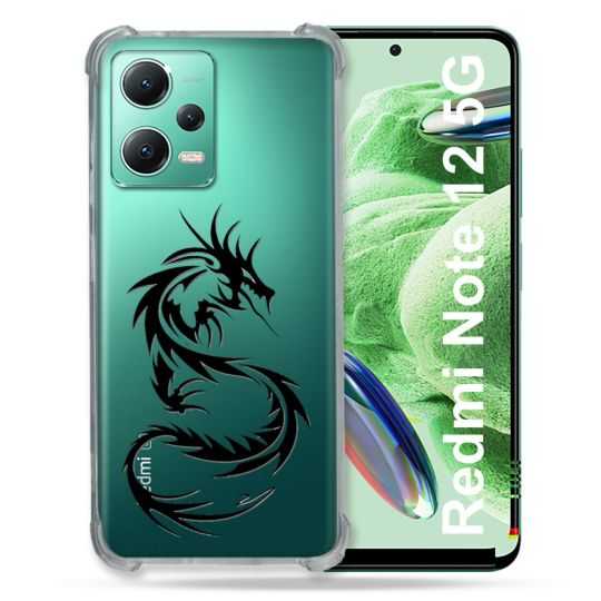 Coque Transparente Renforcée En Verre Trempé Pour Xiaomi Redmi Note 12 5G Dragon Noir