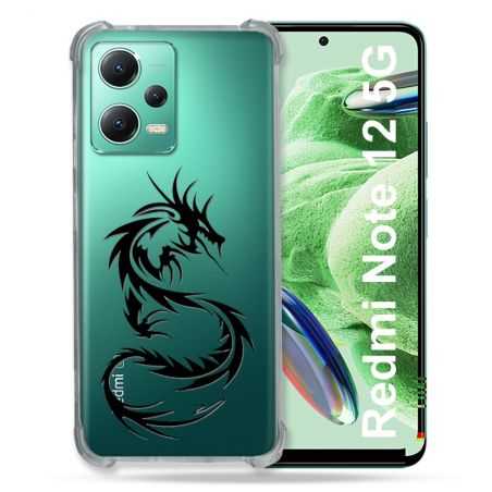 Coque Transparente Renforcée En Verre Trempé Pour Xiaomi Redmi Note 12 5G Dragon Noir