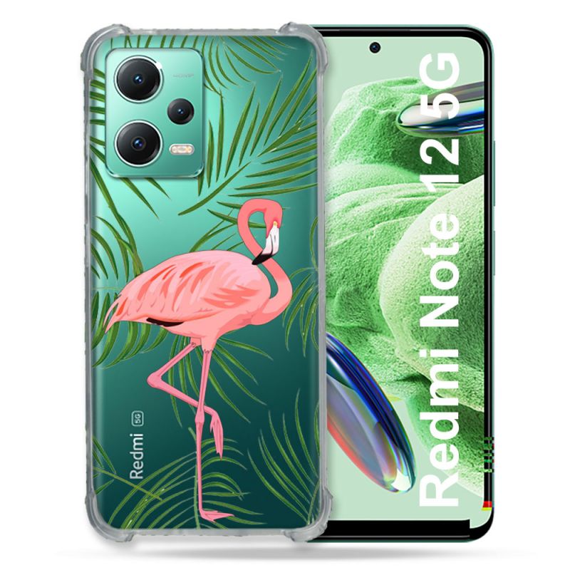 Coque Transparente Renforcée En Verre Trempé Pour Xiaomi Redmi Note 12 5G Flamant Rose