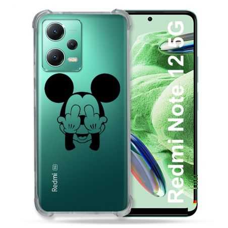 Coque Transparente Renforcée En Verre Trempé Pour Xiaomi Redmi Note 12 5G Mickey doigt