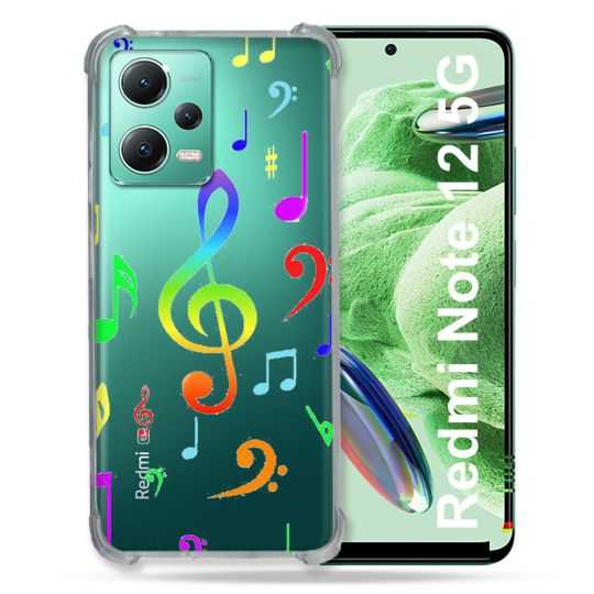 Coque Transparente Renforcée En Verre Trempé Pour Xiaomi Redmi Note 12 5G Note Musique Colore