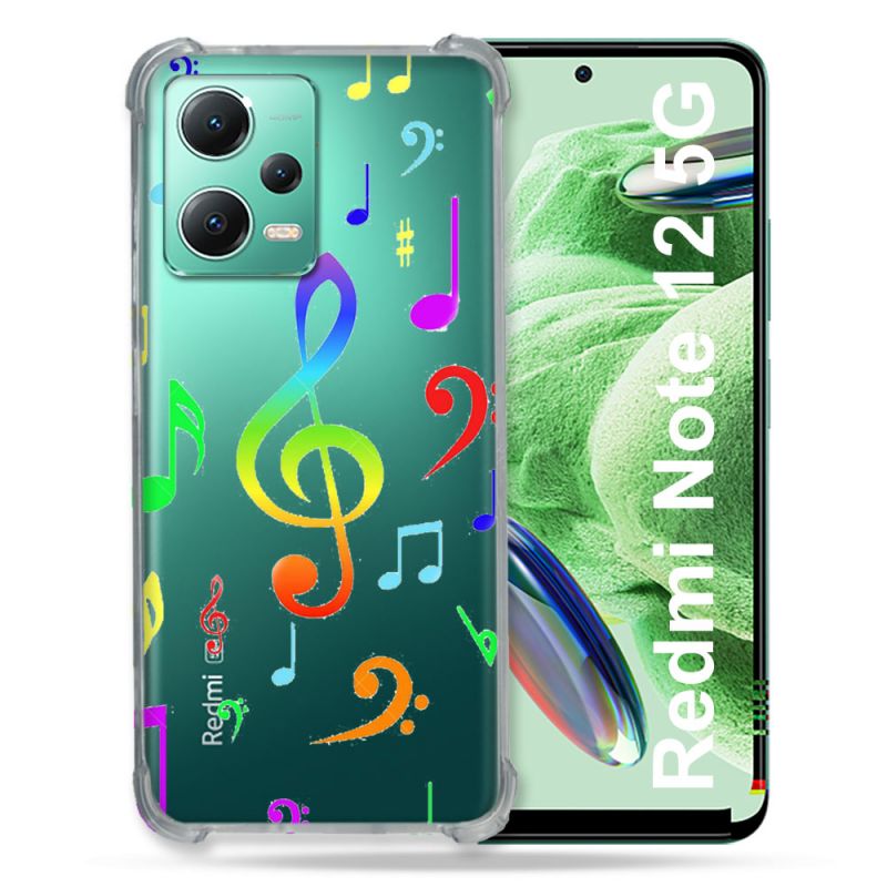 Coque Transparente Renforcée En Verre Trempé Pour Xiaomi Redmi Note 12 5G Note Musique Colore