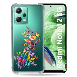 Coque Transparente Renforcée En Verre Trempé Pour Xiaomi Redmi Note 12 5G Papillon Multicolore