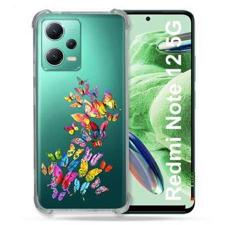 Coque Transparente Renforcée En Verre Trempé Pour Xiaomi Redmi Note 12 5G Papillon Multicolore