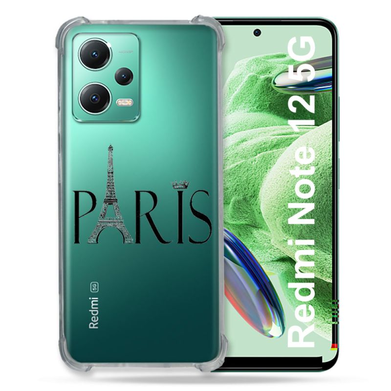 Coque Transparente Renforcée En Verre Trempé Pour Xiaomi Redmi Note 12 5G Paris Noir