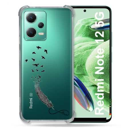 Coque Transparente Renforcée En Verre Trempé Pour Xiaomi Redmi Note 12 5G Plume Infini