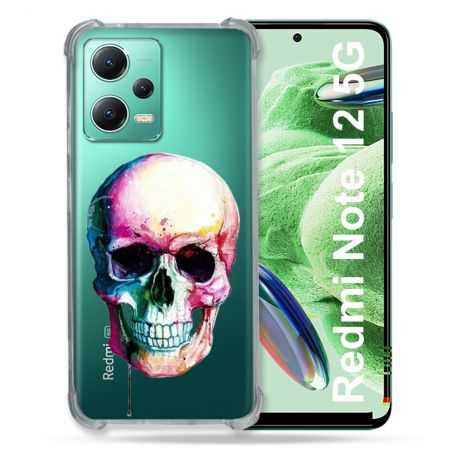 Coque Transparente Renforcée En Verre Trempé Pour Xiaomi Redmi Note 12 5G Skull Head Crane Colore