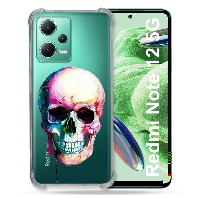 Coque Transparente Renforcée En Verre Trempé Pour Xiaomi Redmi Note 12 5G Skull Head Crane Colore