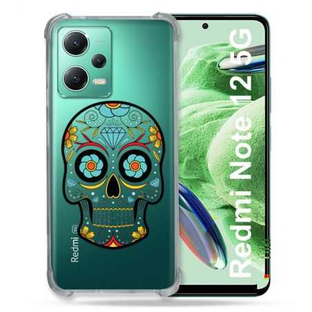 Coque Transparente Renforcée En Verre Trempé Pour Xiaomi Redmi Note 12 5G Tete Mort Color