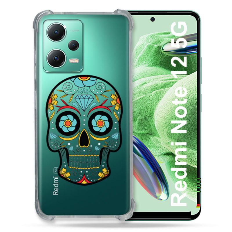 Coque Transparente Renforcée En Verre Trempé Pour Xiaomi Redmi Note 12 5G Tete Mort Color