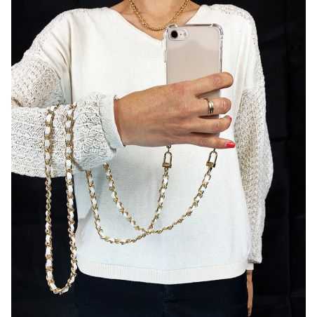 Coque Transparente Renforcée En Verre Trempé Pour Xiaomi Redmi Note 12 5G Lanière / Cordon Chaine suspendue Blanc