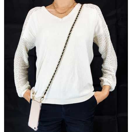 Coque Transparente Renforcée En Verre Trempé Pour Xiaomi Redmi Note 12 5G Lanière / Cordon Chaine suspendue Noir