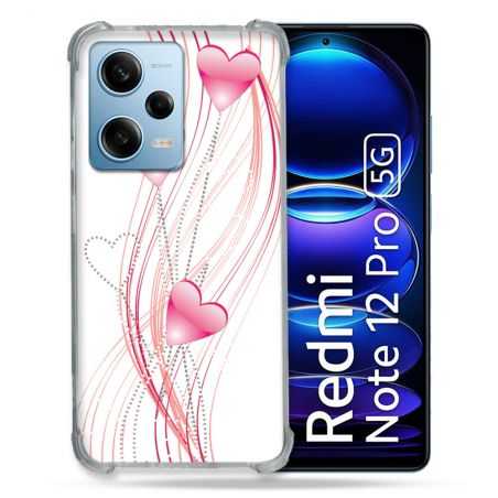 Coque Renforcée En Verre Trempé Pour Xiaomi Redmi Note 12 Pro 5G Amour Coeur Rose Montant sur Blanc