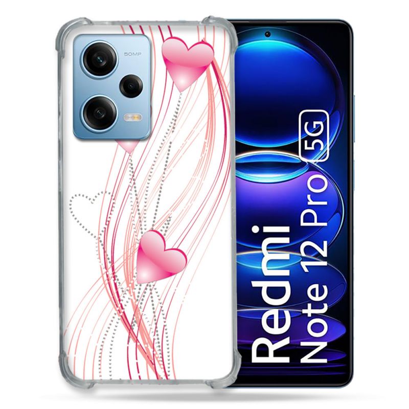 Coque Renforcée En Verre Trempé Pour Xiaomi Redmi Note 12 Pro 5G Amour Coeur Rose Montant sur Blanc