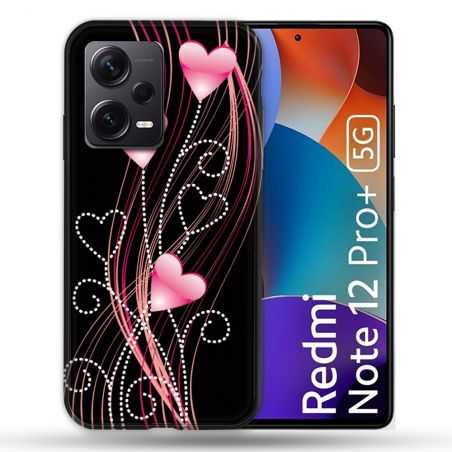 Coque Renforcée Pour Xiaomi Redmi Note 12 Pro Plus 5G Amour Coeur Rose Montant sur Noir