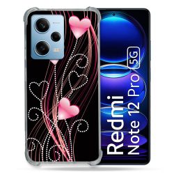 Coque Renforcée En Verre Trempé Pour Xiaomi Redmi Note 12 Pro 5G Amour Coeur Rose Montant sur Noir