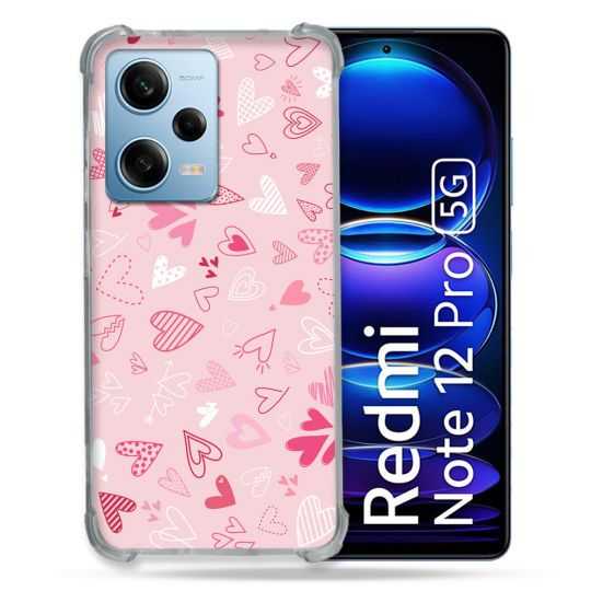 Coque Renforcée En Verre Trempé Pour Xiaomi Redmi Note 12 Pro 5G Amour Ptis Coeurs