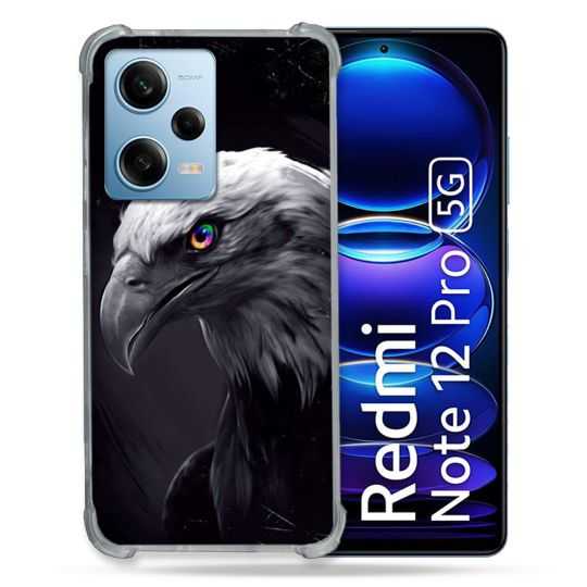 Coque Renforcée En Verre Trempé Pour Xiaomi Redmi Note 12 Pro 5G Animal Aigle Royal Noir