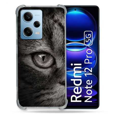 Coque Renforcée En Verre Trempé Pour Xiaomi Redmi Note 12 Pro 5G Animal Chat Gris