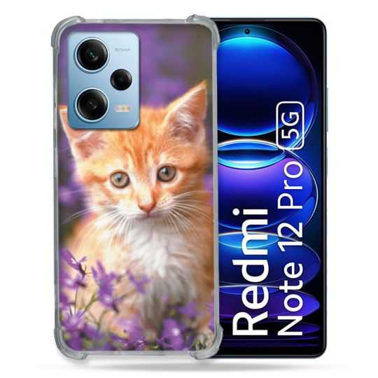 Coque Renforcée En Verre Trempé Pour Xiaomi Redmi Note 12 Pro 5G Animal Chat Violet