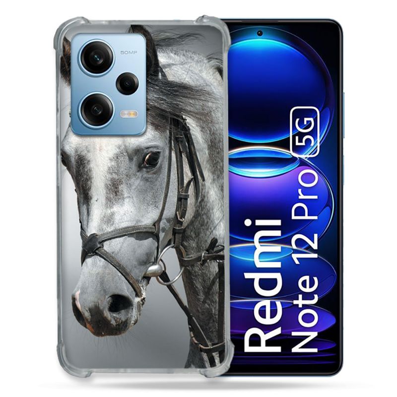 Coque Renforcée En Verre Trempé Pour Xiaomi Redmi Note 12 Pro 5G Animal Cheval Blanc