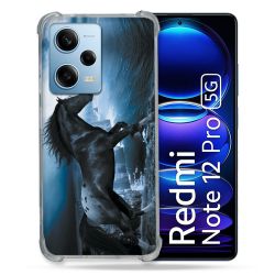 Coque Renforcée En Verre Trempé Pour Xiaomi Redmi Note 12 Pro 5G Animal Cheval Noir