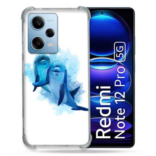 Coque Renforcée En Verre Trempé Pour Xiaomi Redmi Note 12 Pro 5G Animal Dauphin Duo