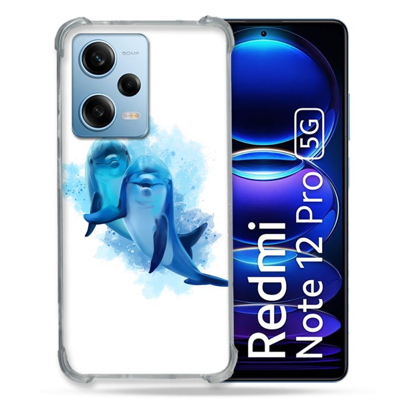 Coque Renforcée En Verre Trempé Pour Xiaomi Redmi Note 12 Pro 5G Animal Dauphin Duo